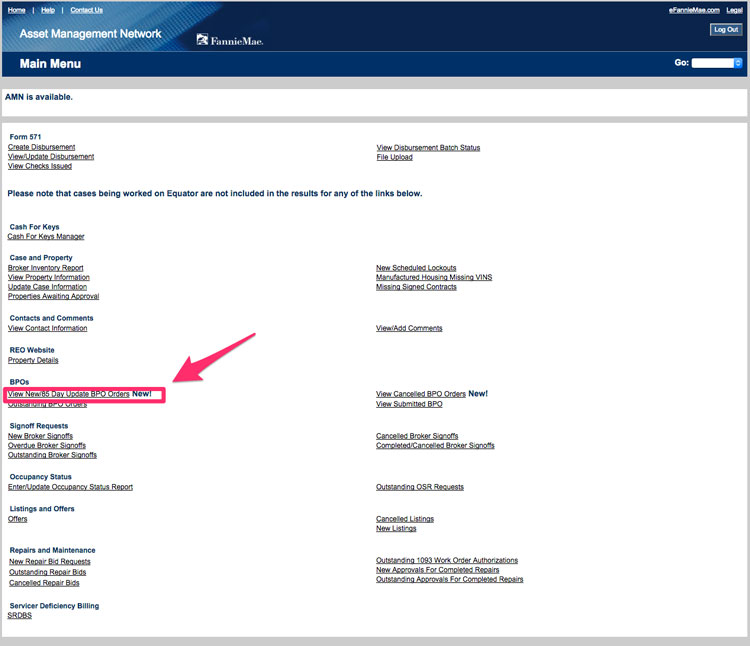 Fannie Mae HECM AMN View New BPO Orders